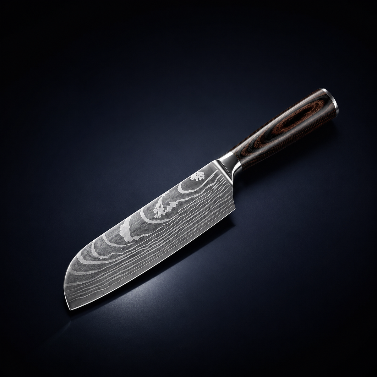 Vue d'ensemble de Couteau Santoku Japonais – Lame 13 cm à Motif Damassé