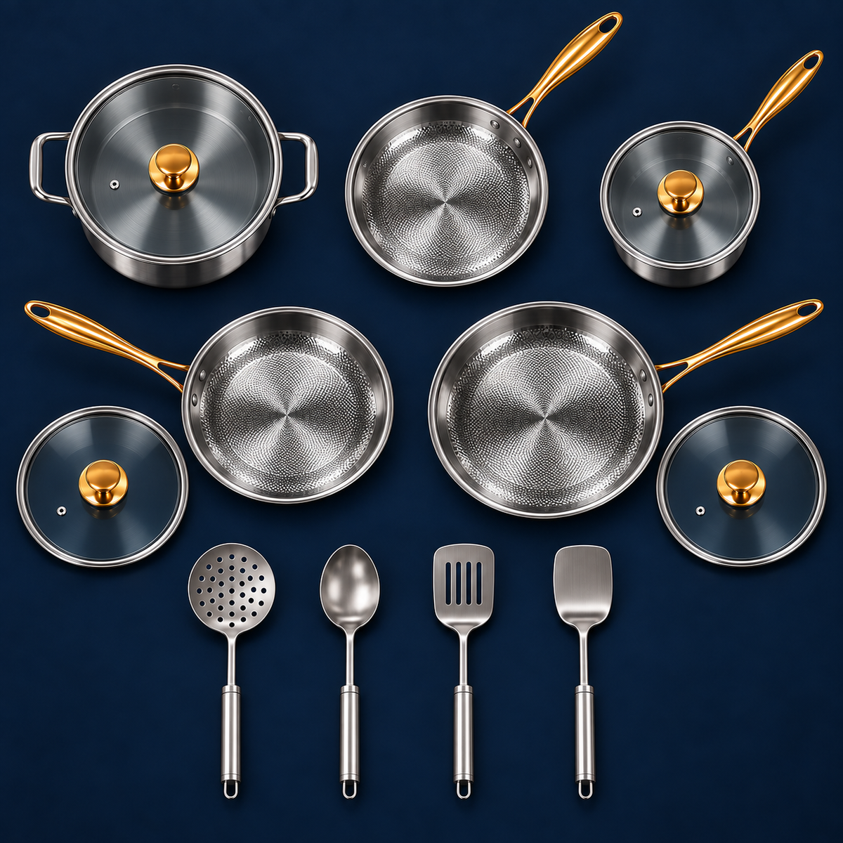 Batterie de cuisine Signature 14 pièces Maison Ferré® en titane, ensemble complet à plat