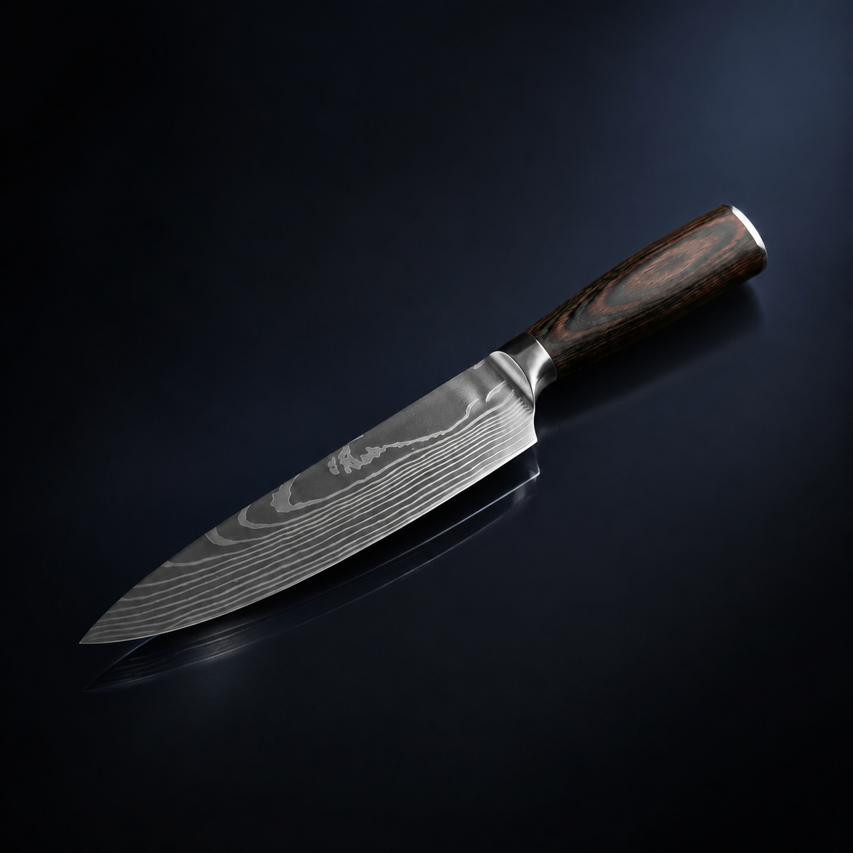 Vue d'ensemble de Couteau de Chef Japonais – Lame 20,5 cm à Motif Damassé