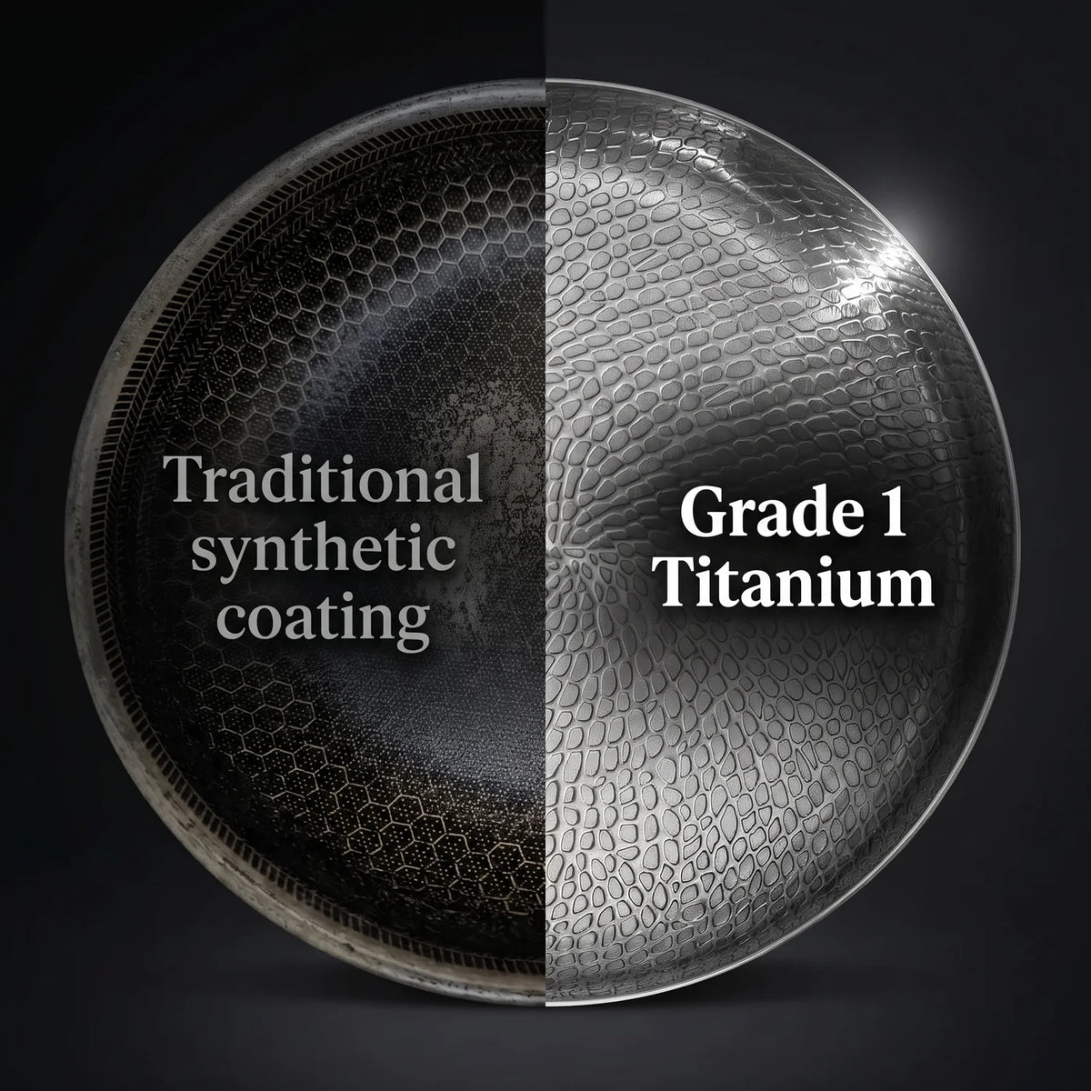 Traditional synthetic coating versus Grade 1 titanium cooking surface